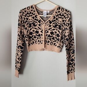 Collusion Leopard Print Cropped Sweater - Black and Tan